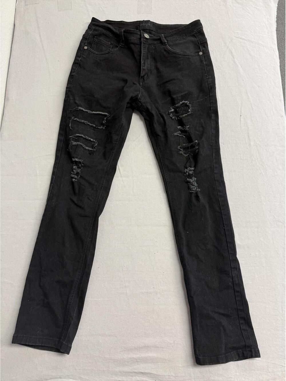Montero Jeans - Black Thrashed Rhinestone Pants 32x30